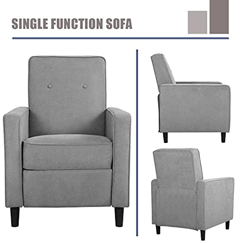 Fdw Comfortable Single Recliner Mid Century Modern Sofa Home Living Room Fabric With Push Back Accent Arm Chair, Grey #TOP2