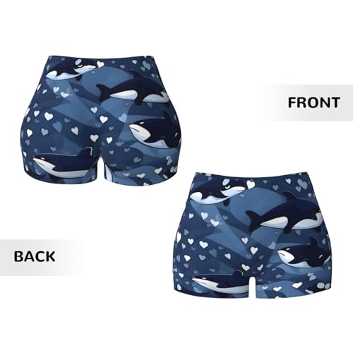 Blue Killer Whale Pattern Sports Shorts, high Elastic Slim Fitness Pants, Suitable for Yoga/Leisure/Daily wear3