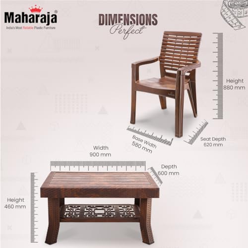 Image of MAHARAJA Heavy-Duty Plastic Chairs & Table | Set of Chairs with Elegant Table | Premium Design, Ideal for All Seasons (Teakwood, 2 Chair+1 Table)