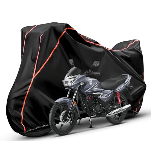 Image of Waterproof Bike Body Cover Compatible with Honda Shine Dustproof Scratchproof - Motorcycle Cover for Two Wheeler, Outdoor Full Cover with UV, Duty, Rain Protection (Black & Red) R1