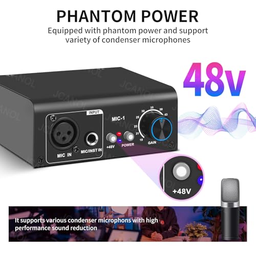 image for JCANOL MIC-1 Microphone Preamp Mic Gain Booster with 2 Input Max 75db 