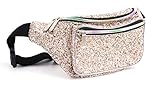 Holographic Rave White Gold Gravel Glitter Fanny Pack For Women Grils Festival Waist Belt Bags -White Gold Gravel