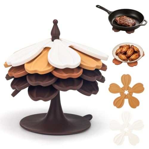 Silicone Trivets for Hot Dishes Pots and Pans - 6 Pack Tree Mat +1 Stand - image 1