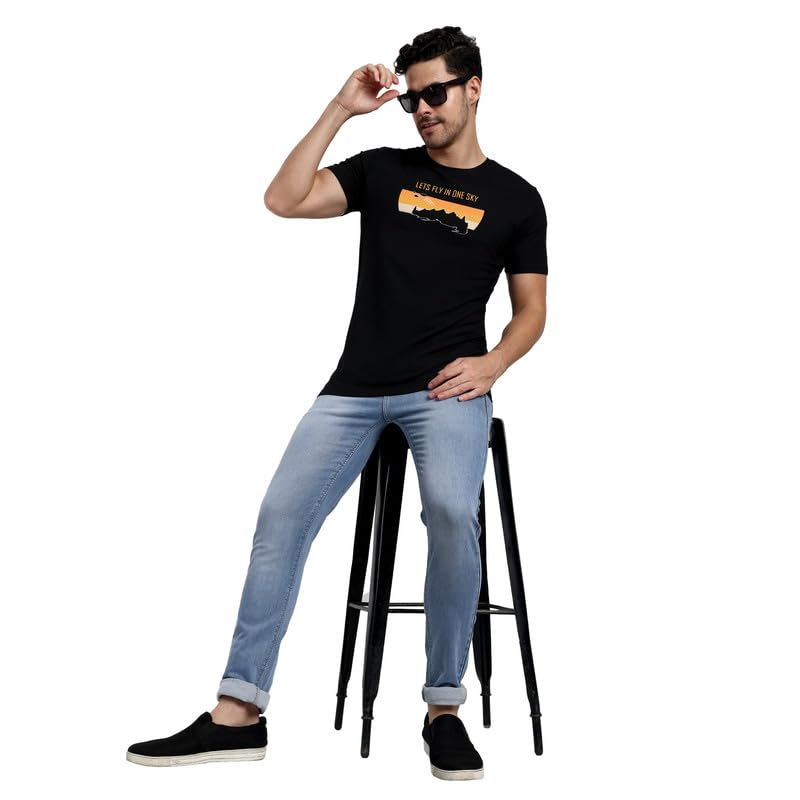 Image of ONE SKY Round Neck T Shirts for Men, Versatile Mens Wear, Mountain Print Round Neck Gents T-Shirt, Breathable, Pure Cotton Fabric, Relaxed Fit, Stylish & Durable, Easy to Care, Gift for Men