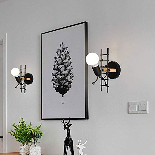 Lámpara de pared vintage industrial retro con base E27 linterna creativa de madera 3