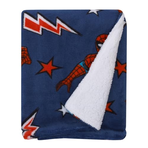 Image of Marvel Spiderman Blue, Red and White Super Soft Sherpa Baby Blanket