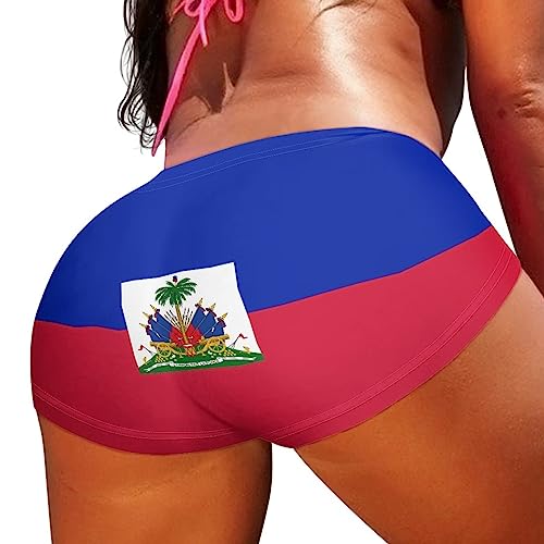 ZWPINITUP Casual Haiti Flags Sports Shorts for Women, Yoga Dance Pants Soft Workout Running Shorts 2XS-5XL
