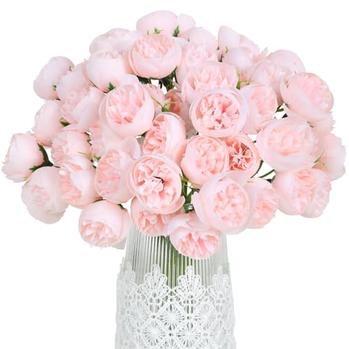 Hobyhoon Lot de 2 Bouquets de pivoines artificielles de renoncules en Soie avec tiges, 54 corolles décoratives pour centres de Table, Arrangements de Mariage, fête prénuptiale (Rose)