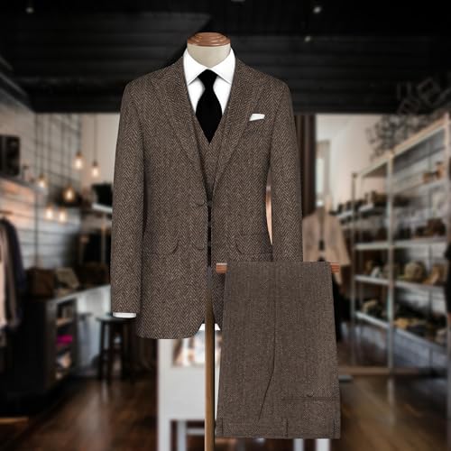 Image of BIGREAMS Unstitched Herringbone Wool Blazer Yarn-Dyed Fabric for Three Piece Suit | 58 inch Wide, Wrinkle Free, Best for Coat Pant, Nehru Jacket (Free Size)