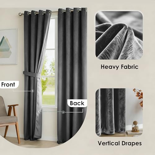 Luxurious Crushed Velvet Curtains 90x90 Inch Grey Blackout Panels for Living Room - Soft Thermal Protection with Matching Tiebacks - Image 9