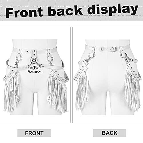 BYDHSS Woman Body Harness Adjustable Dance Clothing Accessories Leg Waist Tassel Gothic Punk Belt (White)4