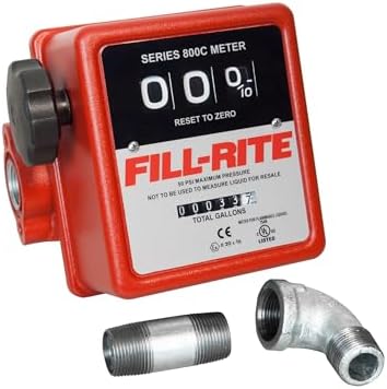Fill-Rite 807CMK 3 Wheel Mechanical 3/4" 5 to 20 GPM Fuel Transfer Meter w/Mounting Kit For 1200, 2400, 600, & 700 Series Pumps