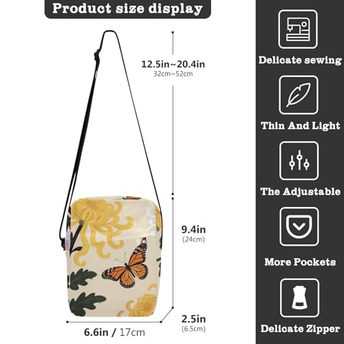 Autumn Peony Butterfly small messenger bag for women shoulder bag men Casual Womens Purse Adjustable Strap for Casual work3