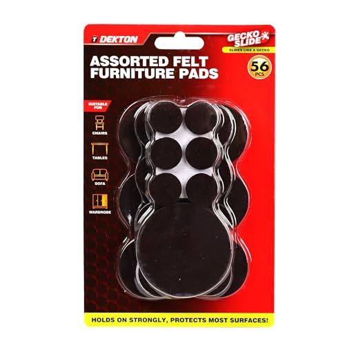 Dekton Geckoslide 56pc PVA Furniture Pads Assorted-Premium Non-Slip Protection| Self-Adhesive Felt Pads| Reduces Noise & Prevents Scratches| For Chairs,Tables, and More| Durable & Versatile Cushioning