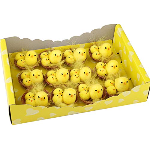 MEYANG Osterküken 12PCS Pompon-Küken Mini Simulation Osterküken Chenille Küken Osterdeko Vogel Plüsch Ostern Nestküken Deko Gelb Schöne Wohnkultur 3.5x5CM Cover