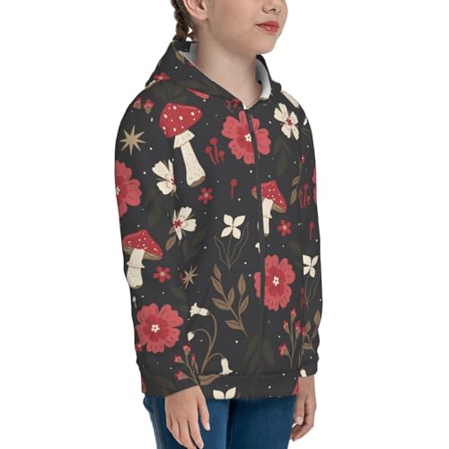 Fly Agaric and Flowers Kids Pullover Hoodies Boys Zip Up Sweatshirts Girls Athletic Clothes with Pocket4