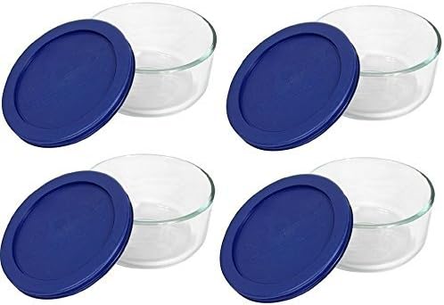 Pyrex Blue Storage 2 Cup Round Dish, Clear Lid, Pack of 4 Containers