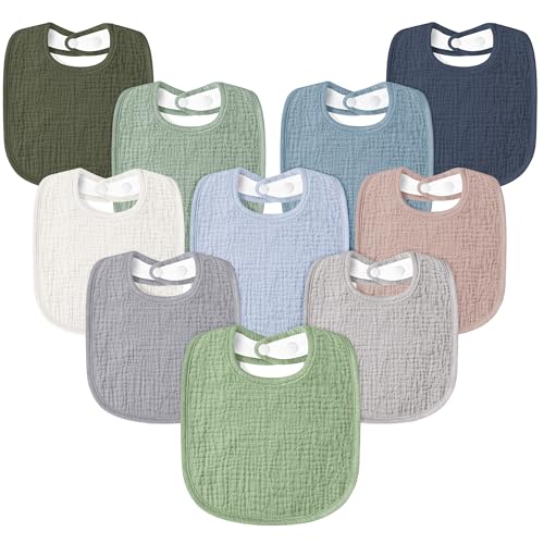 Image of Susurration Muslin Baby Drool Bibs 10Pack Soft Square Adjustable Bandana Bibs for Unisex Baby Girls & Boys
