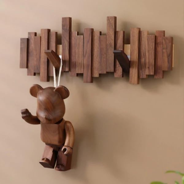 KALAHARI Modern Wooden Wall Mount Coat Rack, Decorative Hanging Organizer with Multiple Hooks, Natural Wood Finish, Space-Saving Design for Entryway, Hallway (8 Hook) 4