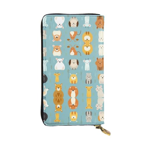 Various cartoon animals printing Women's leather long handheld wallet large capacity credit card zipper bag