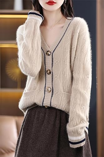 Women's Cashmere Cardigan Sweater Knitted Autumn Winter Solid Color Long Sleeve Jacket3
