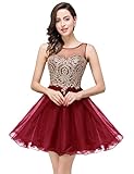 MisShow Women's Crystals Backless 2020 New Year Short Prom Gowns Burgundy 2