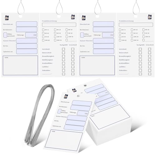 NIYANGLE 100 Etiquetas de Cambio de de Papel Diseño Doble Cara Paquete de 100 Unidades Etiquetas de Mantenimiento Automotriz para Taller y Control de Servicio