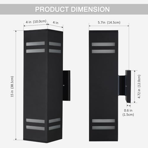 Image of Cerdeco 15 inch Black Modern Outdoor Wall Light with 3-Sided Frosted Glasses | E26 Base,UL listed,Aluminum Up and Down Lights Outdoor Exterior Wall Light Fixture Porch Light for House Garage Patio Garden