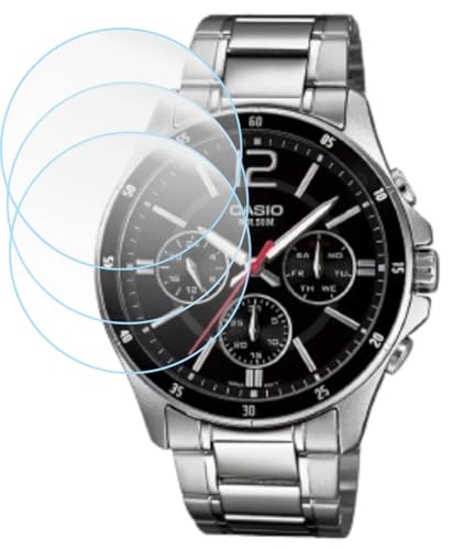 Image of 3 Pack Screen Protector Compatible With Casio Enticer MTP-1374D-1AVDF (A832) Analog Watch 9H Hardness Fiber Tempered Glass Screen Guard