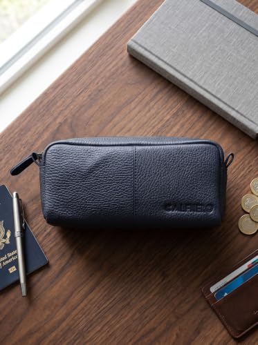 Image of Calfnero Genuine Leather Toiletry Bag for Men & Women | Premium Leather Travel-Pouch | Toiletry Organizer | Cosmetic & Shaving Kit Bag | Unisex Travel Dopp Kit (Navy)