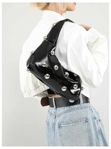 Verdusa Women's Studded Leather Shoulder Handbags Y2k Punk Top Handle Crescent Crossbody Bags4