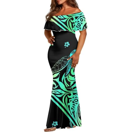 Image of Polynesian for Women S-7XL Off Shoulder Maxi Dress Hawaiian Summer Dresses
