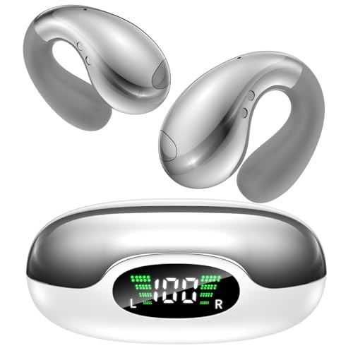 Image of Boytond Ultra Open Ear Earbuds - Ergonomic Clip-On Earbuds, Small Bone Conduction Over-The-Ear Headphones with Waterproof Design, Perfect Running Headphones for Sports and Fitness, Gloss Silver