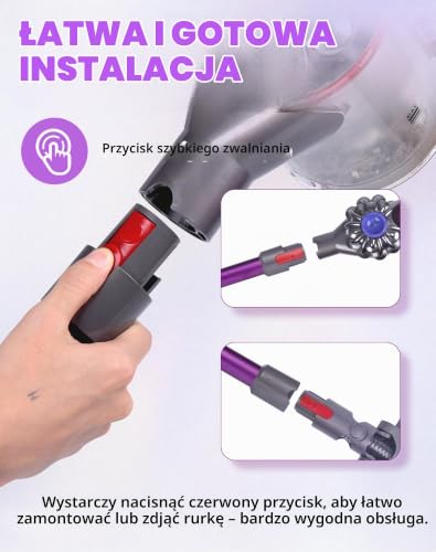 Rura przedłużająca do Dyson V7 V8 V10 V11 V15 – rura zamienna z aluminium, szybkie zapięcie, wytrzymała i cicha, 72,5 cm, fioletowa