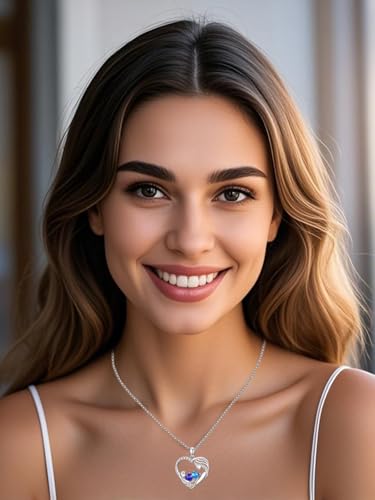 Mother and Daughter/Son Necklace with 2 Heart Birthstone, Forever Love Heart Jewelry Christmas Valentines Mothers Day Birthday Gifts for Women Grandma Mom From Daughter Son3