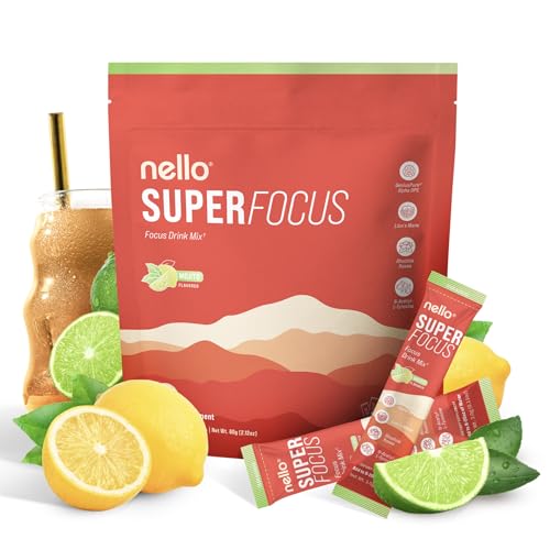 Nello Superfocus Mojito Nootropic Focus Drink Mix 20 On-The-Go Packets Alpha GPC Lions Mane Rhodiola Sugar-Free