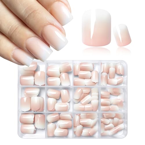 240pc Ombre Press on Nails Short Square Fake Nails with Tabs File...
