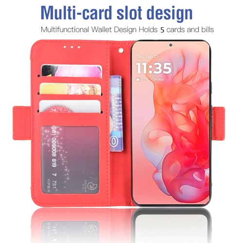 Asuwish Compatible with Motorola Moto G Stylus 5G 2024 Wallet Case and Tempered Glass Screen Protector Card Holder Stand Leather Flip Cell Accessories Phone Cover for G5 Women Men Red - Image 2