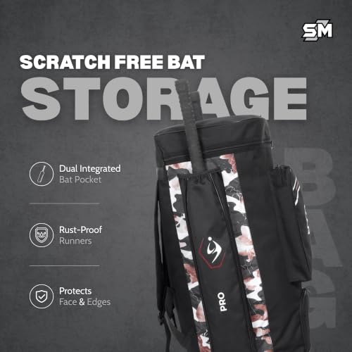 Image of SM Pro Duffle Cricket Kit Bag | Cricket Bag | Dual Bat Pockets | Ripstop Hard-Wearing Fabric | Lockable U-Zip | Rust-Proof Runners | Studded Base Protection | Full Kit Storage