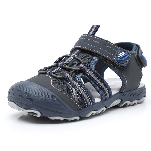 Image of Ahannie Toddler Sandals for Boys Girls Kids Closed Toe Outdoor Summer Shoes | Dual Hook-and-Loop, Adjustable Fit, Protective Wide Toe, Flexible Non-Slip Sole