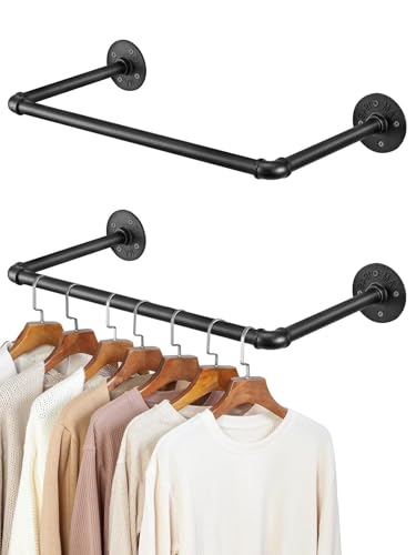 Kleiderständer für die Wand Industrielle Kleiderstange zur Wandmontage Robuste Garderobenstange aus Metallrohr Platzsparend Wandhänger für Flure Wohnzimmer Schlafzimmer (Schwarz, 50cm*2)