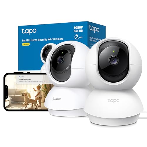 Tapo C200 2-Pack 1080p Pan/Tilt Indoor Camera, Baby Monitor, Motion Detection, Customizable Privacy Mode, 2-Way Talk, Night Vision, Cloud and Local Storage, Works With Alexa and Google, No Monthly Fee