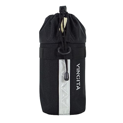 Vincita Voyage Stem Bag Suporte para garrafa de água para bicicleta, bolsa isolada, suporte de copo para guidão e armazenamento de lanche para bicicletas dobráveis. (preto, médio)..