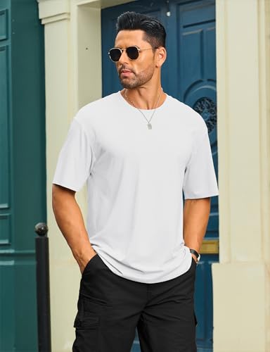 Cotrasen Men's T-Shirts Drop Shoulder Short Sleeve Cotton Tees UPF 50+ Casual Loose Fit Crew Neck Mens Curved Hem T Shirts4