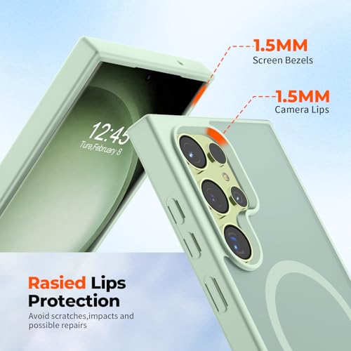 Image of SUPFINE Magnetic for Samsung Galaxy S23 Ultra Case, (Built-in Magnets) (Military Grade Drop Protection) Slim Translucent Shockproof Phone Case,Light Green