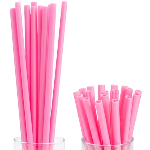 Pitillos de plástico rosa con forma de corazón 9" 12 pzas miniatura 1