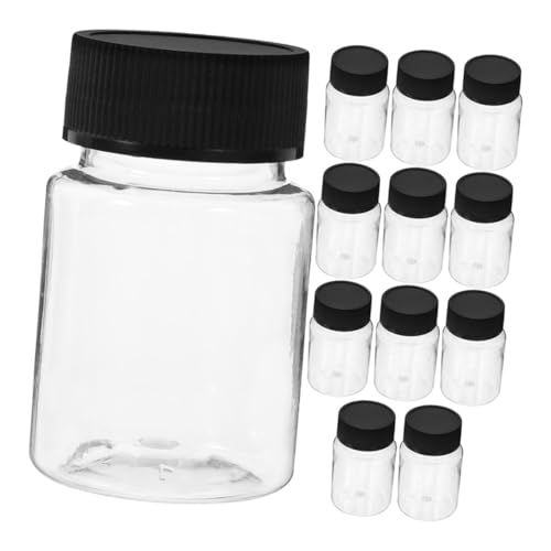 FUNOMOCYA 12pcs Clear Plastic Sample Bottles with Black Screw Caps Lab Reagent Bottle Liquid Sample Seal Sample Storage Container Empty Medicine Travel Organizer