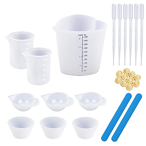 LET'S RESIN Silicone Measuring Cups Tool Set,500ml & 100ml Resin Mixing Cups,Mini Silicone Mixing Cups, Mixing Spoons,Finger Cots and Pipettes,Resin Accessories for Jewelry Making,Molds