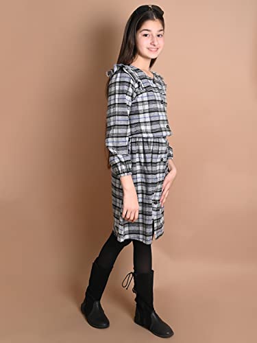 Image of LILPICKS Girls Checkered Print Button Down Long Sleeve Fit n Flare Dress (Grey Black)