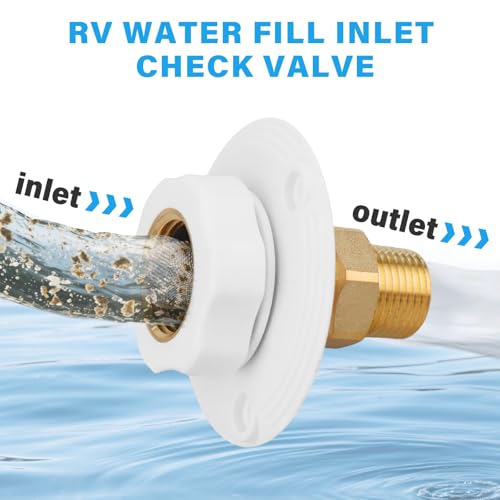 Image of Lead-Free Brass RV Water Inlet Connection, 1 /2 inch NPT Male City Water Fill Flange with Check Valve, Leak-Free City Water Hookup for Camper, Trailer(White)